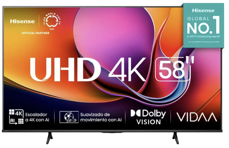Televisor HISENSE 58 pulgadas LED Uhd4K Smart TV 58A6NV