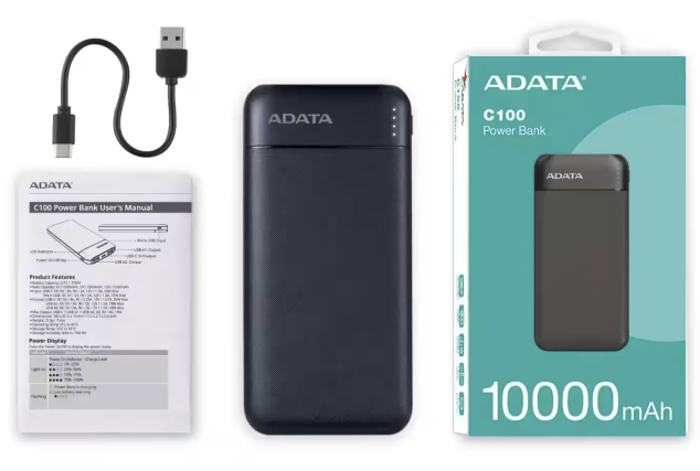 Batería Recargable ADATA C100 10.000 mAh Carga Rápida Negro